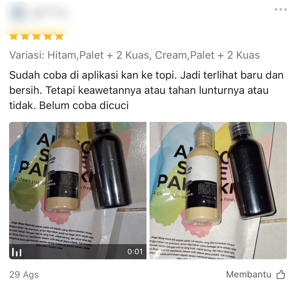 Ulasan pelanggan Airgo — Shoe Paint hitam dan cream